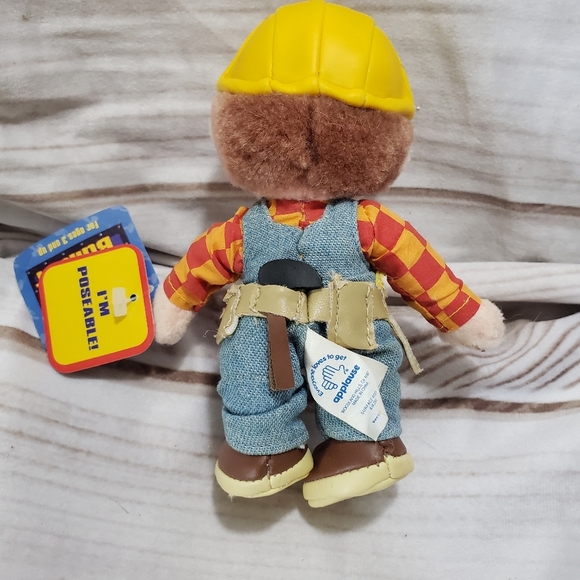 🌞SOLD🌞 Applause Bob The Builder 6.5" Posable Plush Doll 2001 Faux Leather - Picture 11 of 15